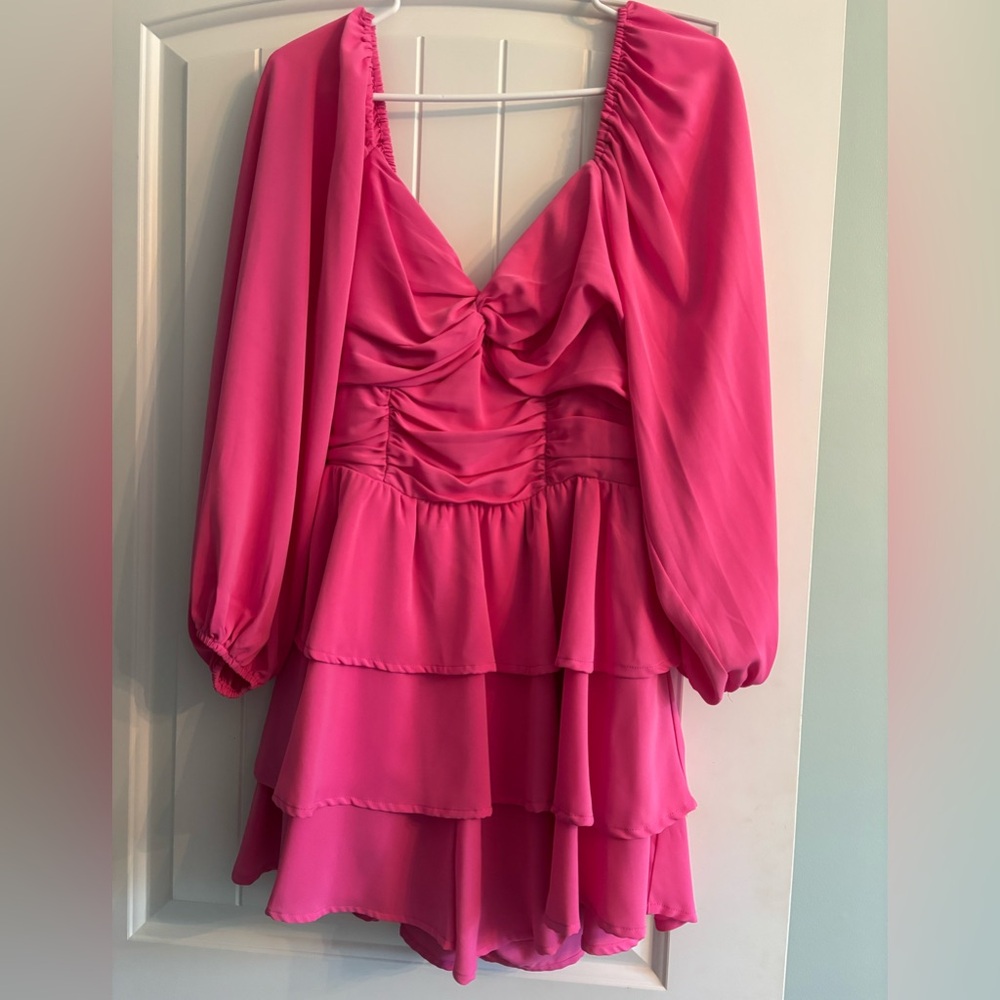 Entro pink long sleeve tiered romper